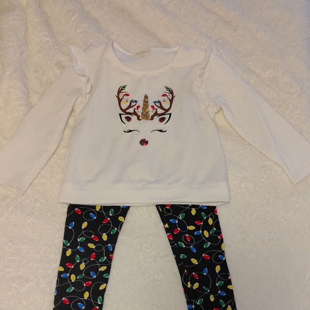 Christmas Unicorn Reindeer Outfit with Christmas light Leggings